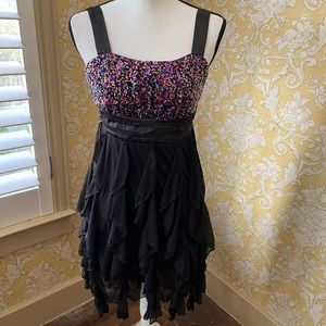 Girls Roxette multicolor sequin black silky overlay dress XL